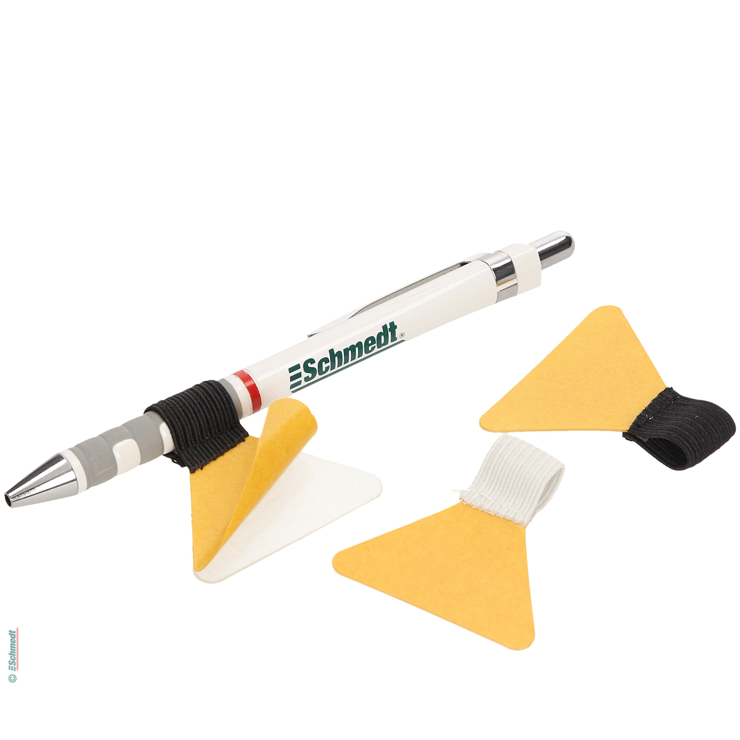 Sujeción para bolígrafos, autoadhesivo - con una lengüeta de cinta plana elástica - Aplicación: para fijar un bolígrafo en un organizador pe...